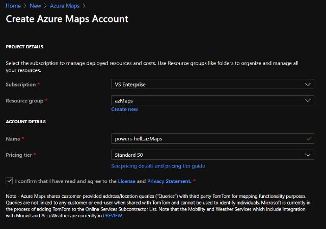 Create Azure Maps Account