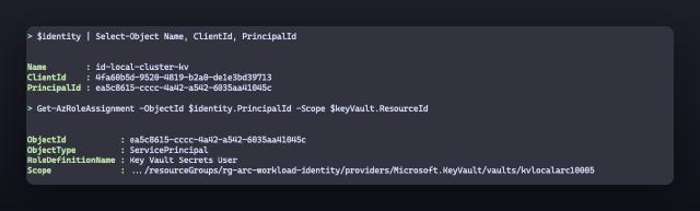 The managed identity and its Key Vault Secrets User role assignment The managed identity and its Key Vault Secrets User role assignment